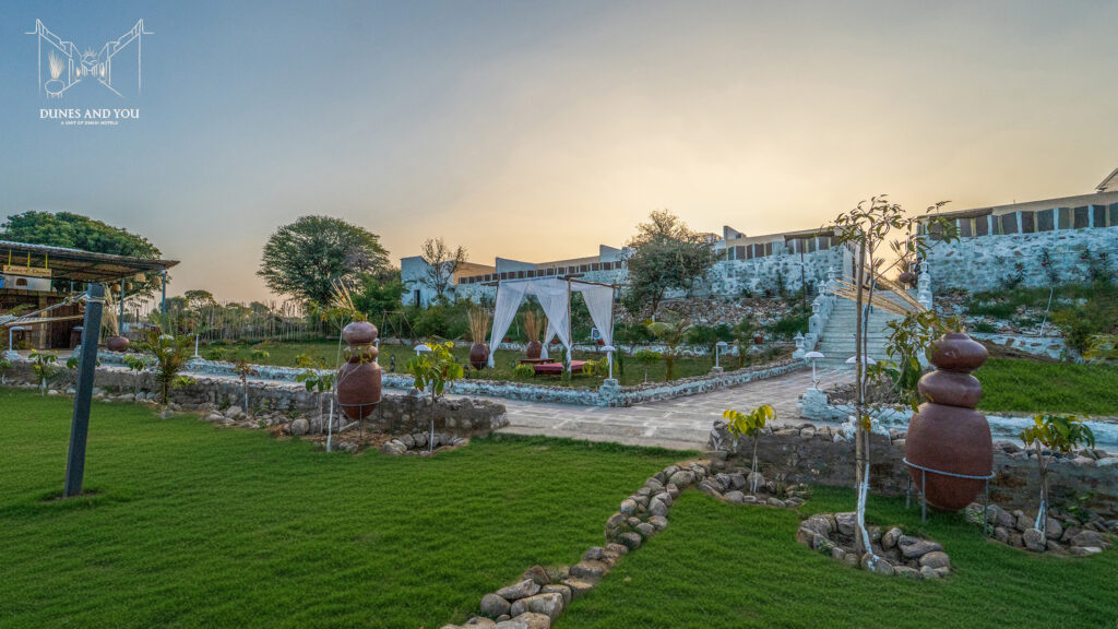 Sunset view of Dunes and You resort garden